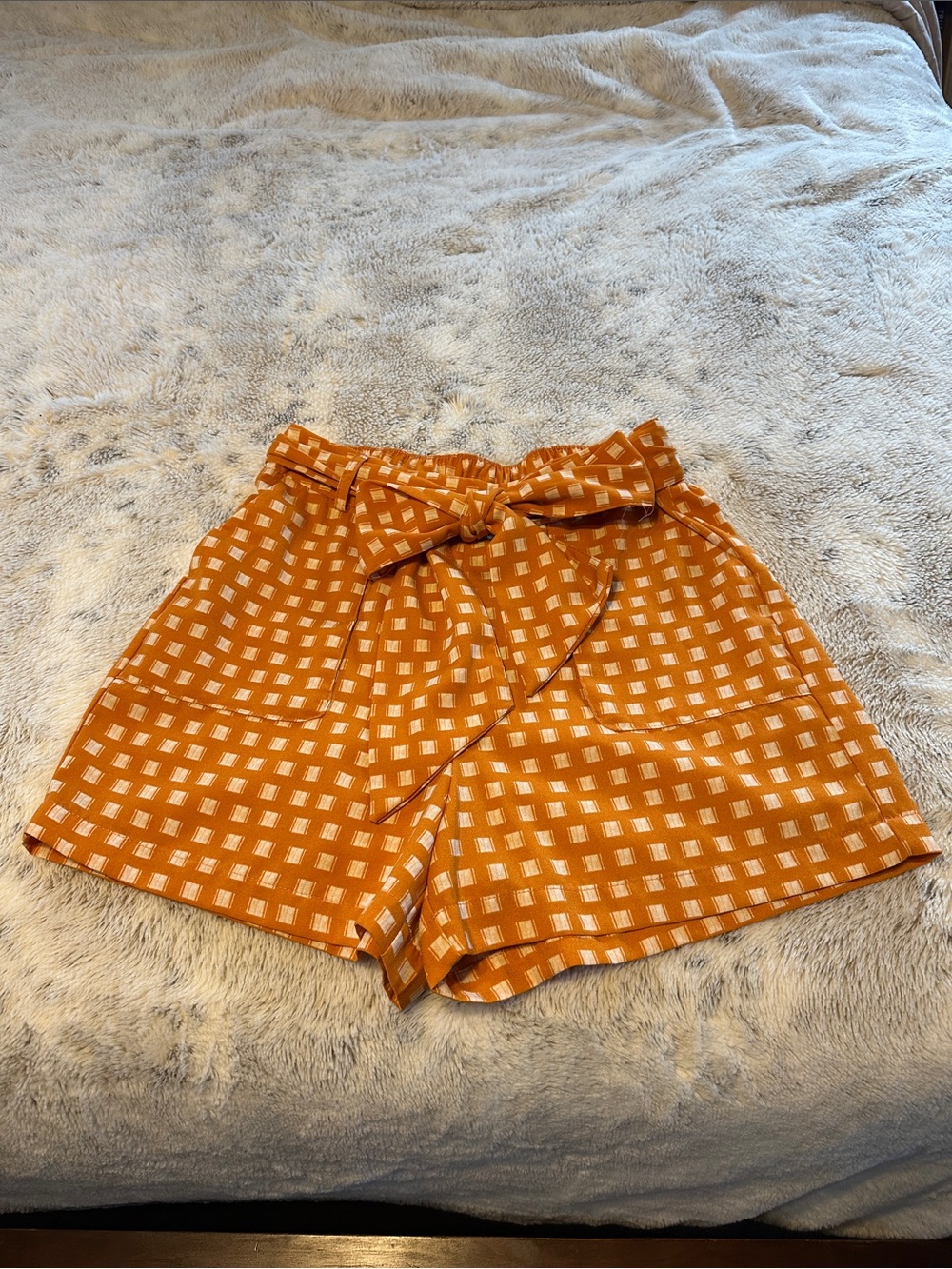 a new day Orange Check Tie-Waist High-Rise Shorts